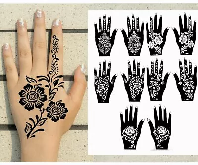  (10 Sheets) Reusable Stencils For Henna Tattoo Beautiful Hands Flower Mehndi • $12.90