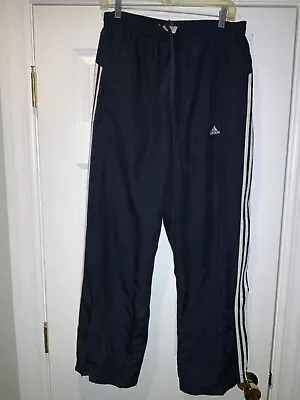 ADIDAS Vintage Trefoil Three Stripe Track Pants Mens Medium Black Nylon Zip Leg • $20.24