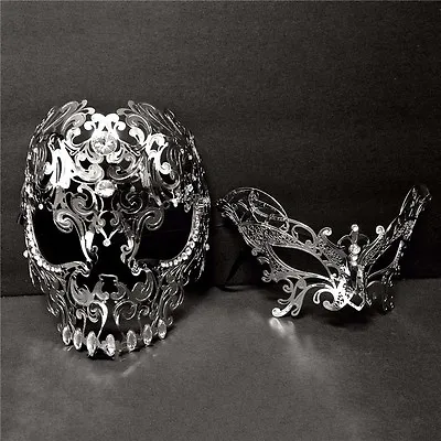 Men Women Couple Metal Evil Skull Venetian Laser Cut Party Ball Masquerade Masks • £21.59