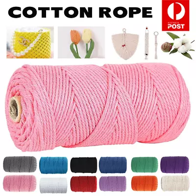 $11.45 • Buy 200M 3-5mm Natural Cotton String Twisted Cord Craft Macrame Artisan Weaving AU