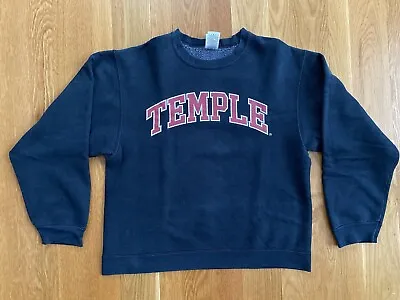 Vintage 90s Temple University Spellout Crewneck Black Sweatshirt College Size M • $20