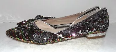 CECELIA NEW YORK Meredith Flats With Bow Metallic Sequence Size 9 B • $49.99