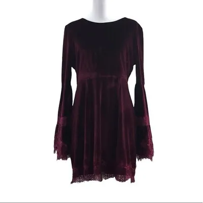 Ina Red Velvet Lace Babydoll Mini Dress Womens Medium Bell Sleeve Velour • $28.79