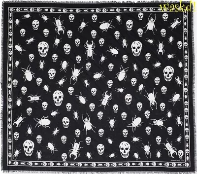 $360.88 • Buy ALEXANDER MCQUEEN Black SCARAB Beetle SKULL Modal 41x47  Scarf NWT Authentc $345