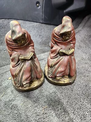 ~Antique Friar Monk Marion Bronze Clad Statue Sculpture WIZARD Figurine Bookends • $120