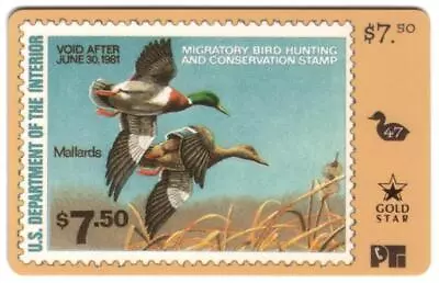 Duck Hunting Permit Stamp Card #47 'Void After 1981' Mallards GOLD* Phone Card • $9.93