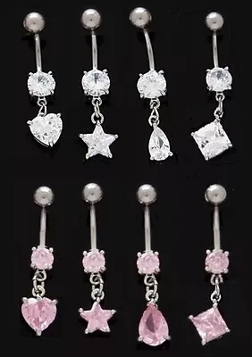 £3.80 • Buy GRADE 5 TITANIUM BAR - Small Crystal - Dangle Belly Bar - 6mm 8mm 10mm 12mm 14mm