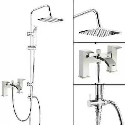 Chrome Bath Shower Mixer Tap With 3 Way Square Rigid Riser Rail Kit • £89.95