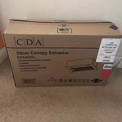 CDA CCA52 50cm Under Canopy 3 Speed Cooker Hood Kitchen Extractor Fan - White • £70