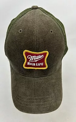 Vintage Miller High Life Hat Cap Trucker Snap Back Corduroy Green Mens Patch • $14.50