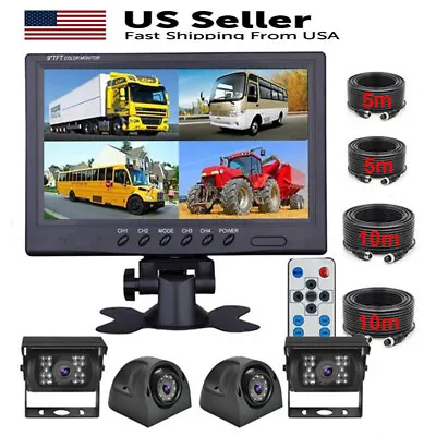 9  Quad 4 Split Monitor Front Rear View Backup Camera Kit For Bus Truck Trailers • $129.99