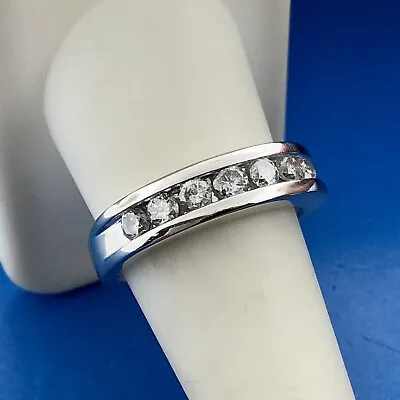 $915 • Buy Designer Zales 10K White Gold Channel Set Diamond Wedding Band Ring Size 9.25