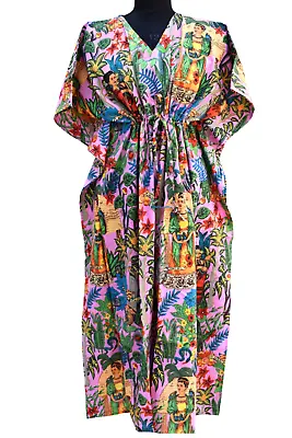 Indian Handmade Baby Pink Frida Kahlo Kaftan Dress Women's Clothing Dress Kaftan • $33.75