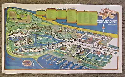 RARE 1970s ~ Cedar Point Amusement Park Poster Size Map Old Rides ~ Sandusky OH • $48