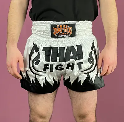 Battle Vintage Men's Muay Thai Boxing Shorts Size M White Kick Boxing MMA Sport • $17