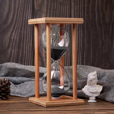 Hourglass Timer With Black Sand 60 Minute Wooden Sand Timer Creative Handcraft • $30.78