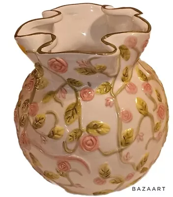 Ruffeled Flower Vase Vines & Pink Flowers Baum Brothers Style Eyes • $14.95