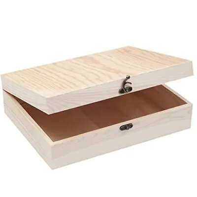 $27.10 • Buy Unfinished Wooden Box With Hinged Lid For Crafts DIY Storage Jewelry Pine Box...
