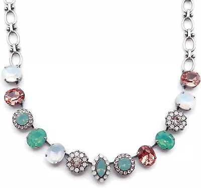 Mariana Seaside Day Silver Necklace Lt Green & Lt Peach Crystal Mosaic 23439 • $154.70