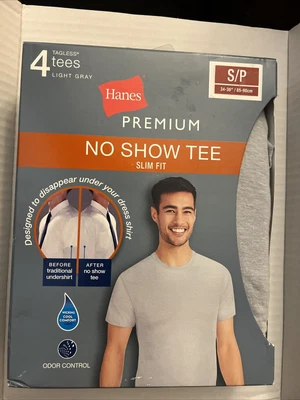 $19.88 • Buy New Men's Hanes Premium No Show T Shirts Slim Fit 4 Pack Med Or Light Gray Sizes
