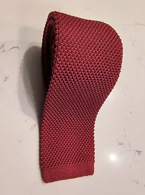 BROOKS BROTHERS Solid Ruby Red 100% SILK KNIT Men's Necktie SQUARE • $35.75