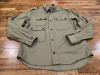 Zara Man Jacket Men S Green Military Snap Button Canvas Utility Cargo Epaulet • $25