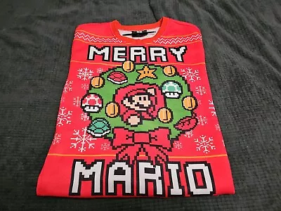 Merry Mario Retro 8-bit Pullover Christmas Nintendo Sweater SZ S: ThinkGeek • $30