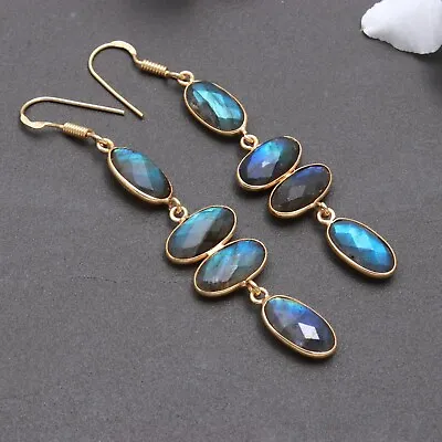 Labradorite Gemstone Dangle Earring 925 Sterling Silver Jewelry Gift For Her • $16.99