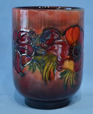 Scarce Gorgeous Moorcroft Rich Flambe 5” Anemone Cylinder Vase. Perfect C.1940 • $360