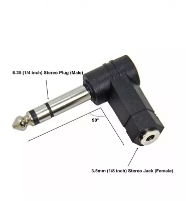  3.5mm Female Socket To 1/4 Inch 6.35mm Male  Jack  Angled Headphone Adapter • £2.98