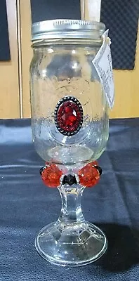 Glitzy Hillbilly Wine Beverage Glass  Bejeweled Neck Mason Jar • $15.99