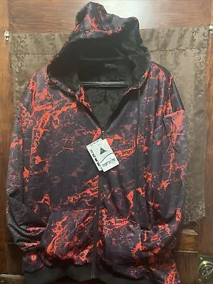 Faux Fur Lined Hoodie Full Zip 3XL Red & Black SPLATTER Design NEW W Tags SYRun • $34.99