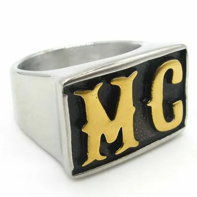 MENDEL Mens Stainless Steel Gold Motorcycle Club MC Biker Ring For Men Size 7-15 • $9.09