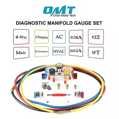 $34.90 • Buy 4 Way Refrigeration Manifold Gauge Set R410 R22 R134a PRO AC/HVAC Tool Sw