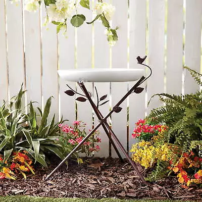 Plastic Bird Bath Garden Decorative Stake Metal Stand W/ 3 Suction Cups Outdoor • $33.14