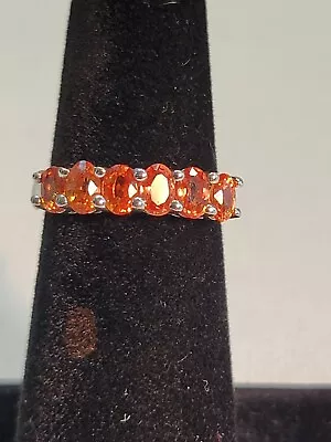 Classic Orange Sapphire Solid Sterling Silver 925 Ring Size 5 Signed TGGC USA • £44.39