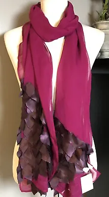 Echo Design Women’s Silk Scarf Wrap Neck Warmer Magenta Purple Goose Feathers OS • $14.99