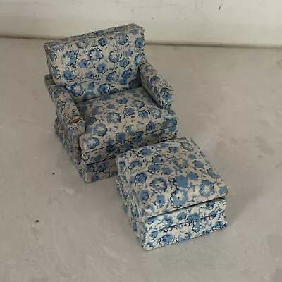 Vtg Concord Dollhouse Miniature Blue/white Chair + Ottoman #1837 Nib! • $17.99