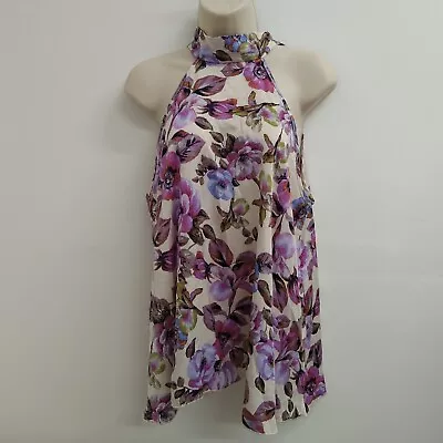 Cha Cha Vente Womens Top Size M Pink Purple White Florals Sleeveless Pullover • $65.87