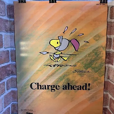 Vintage Schulz Woodstock Snoopy Poster 22 X17  Workplace Motivation Charge Ahead • $49.99