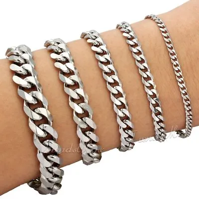 Men's Chain 3/5/7/9/11mm Stainless Steel Bracelet Silver Curb Cuban Link 7-11  • $7.21