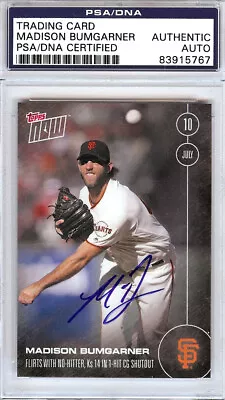 Madison Bumgarner Autographed 2016 Topps Now Card #240 Giants Psa/dna 108022 • $39