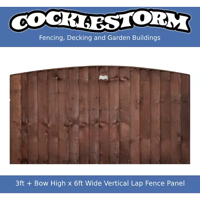 3ft + Bow High X 6ft Wide Vertical Lap Feather Edge Timber Garden Fence Panel • £44.50