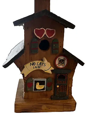 $14.88 • Buy Vintage Folk Art Wood House-  “No Cats Inn” Lamp Tested - Works -Needs New Shade