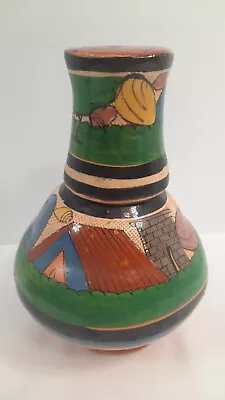 Vintage Jug Hand Painted MEXICAN Clay Pottery. Tumble Up Bedside Water  8 ×5.5   • $18.96