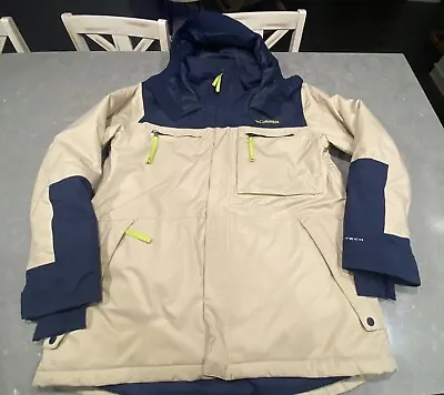 Columbia Park Run Jacket Ski Jacket Omni Tech XL Beige Navy Lime WO0971 • $54.95