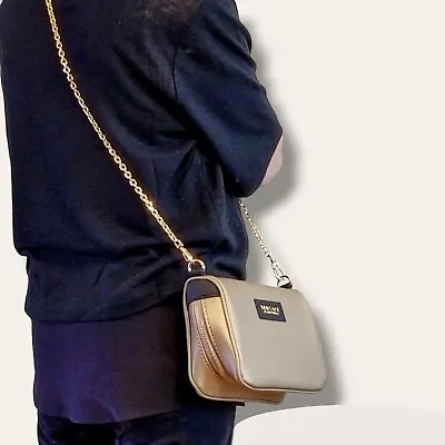 Versace Champagne Gold Clutch Shoulder Crossbody Bag Purse Chain Strap NWT • $44.90