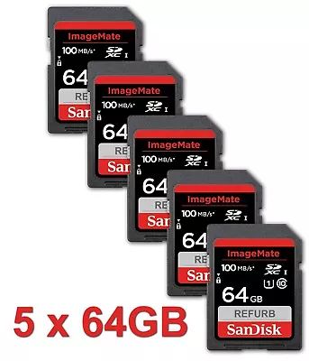 LOT 5x SanDisk 64GB ULTRA ImageMate Memory Card 64 GB 100 MB/s SDXC UHS-I 5 X • $29.99