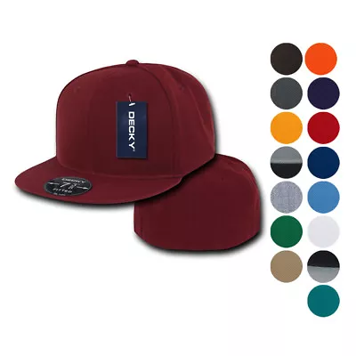 Decky Retro Fitted Flat Bill Baseball Hats Caps 6 Panel Crown Plain Solid Sizes • $15.95