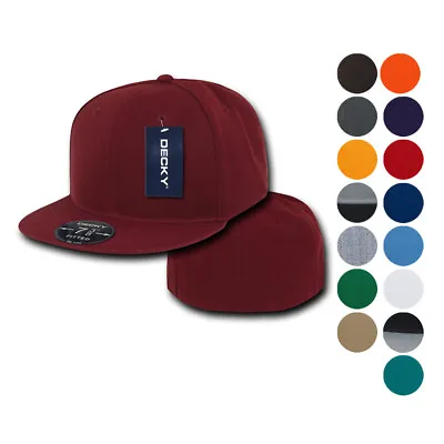 $15.95 • Buy Decky Retro Fitted Flat Bill Baseball Hats Caps 6 Panel Plain Solid 8 Sizes